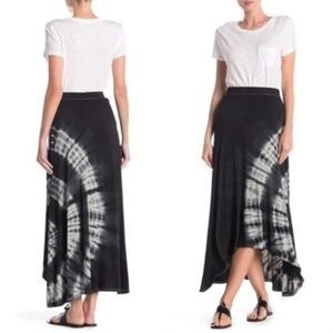 Go Couture Women Black Tie Dye Stretch Jersey Knit Maxi Skirt large